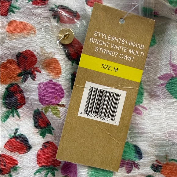 Hope & Harlow White Multicolored Strawberry Print Button Up Tie Front Blouse NWT - Picture 10 of 14